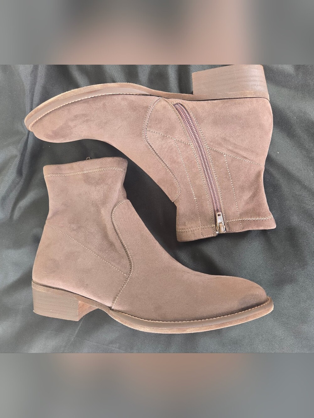 Vaneli Taupe Suede Side-Zip Ankle Boots